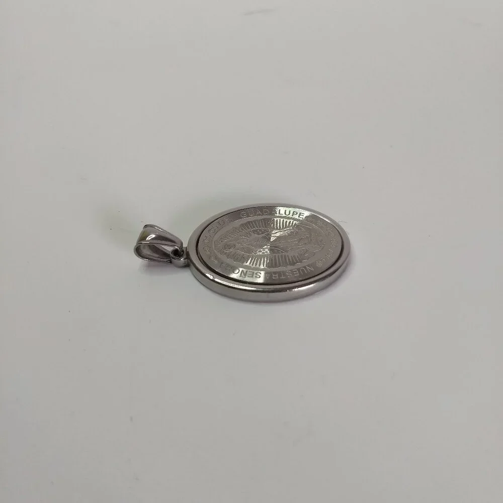 Nuestra Senora De Guadalupe Etched Oval Stainless Steel Pendant Religious Gift